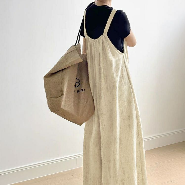 大きいサイズ レディース 綿麻ワイドサロペットパンツ　goldy-1725