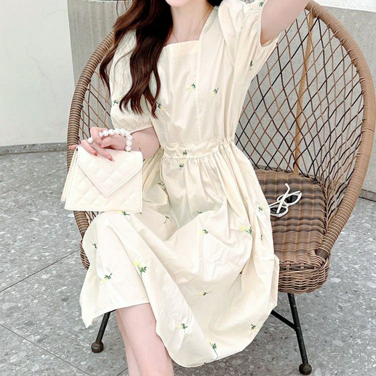 大きいサイズ レディース プチフラワー刺繍ミディ丈ワンピース　goldy-1715【メール便可】