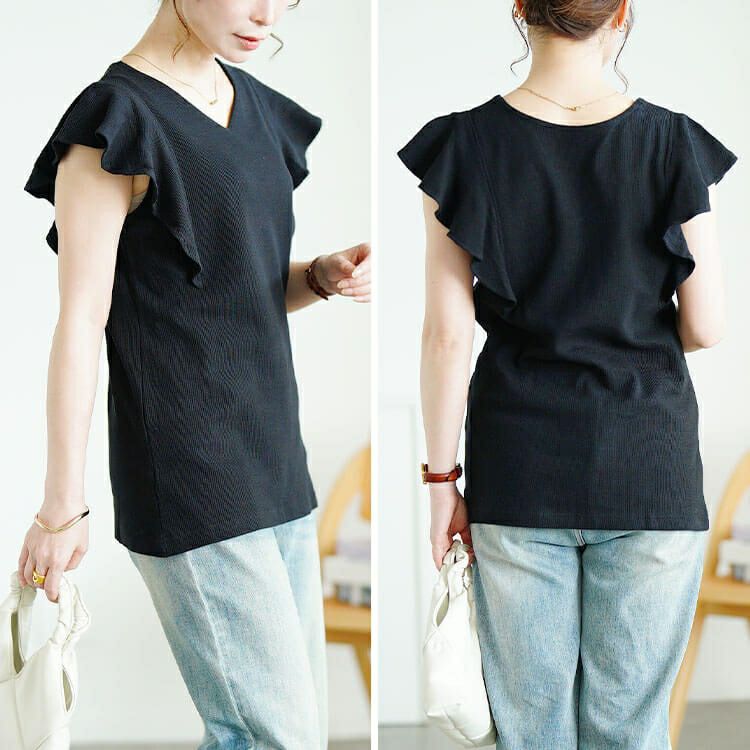 大きいサイズ レディース VネックフレアフレンチスリーブTシャツ　wk-0550 【メール便可】
