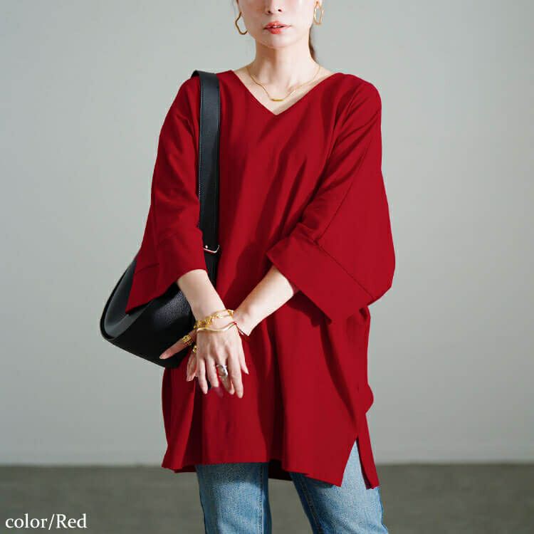大きいサイズ レディース Vネックコットンドルマンチュニック　sw-0796 【メール便可】