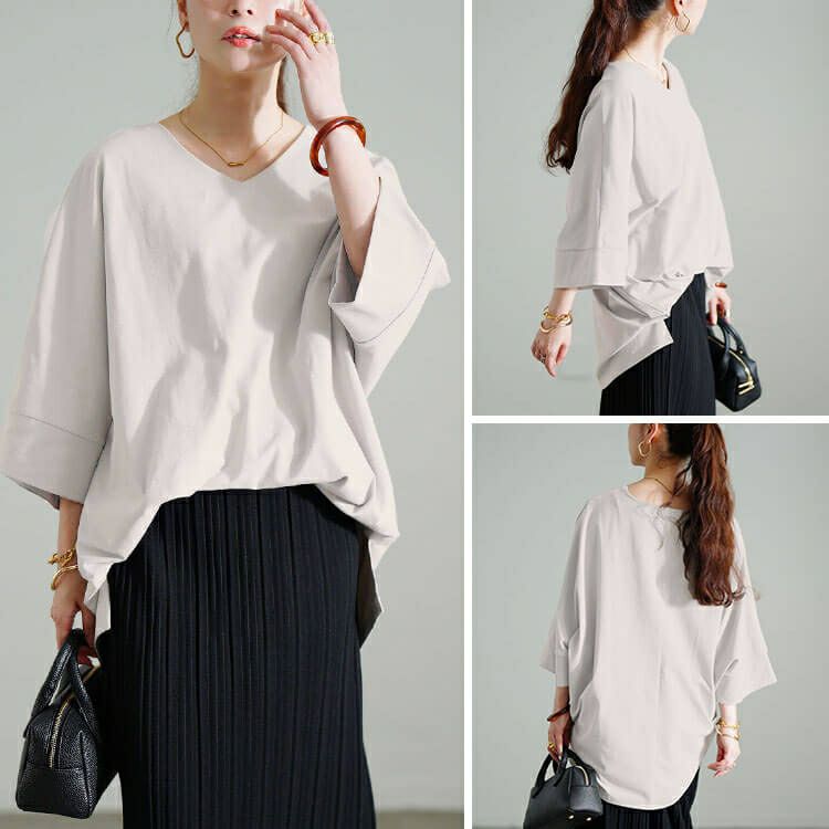 大きいサイズ レディース Vネックコットンドルマンチュニック sw-0796
