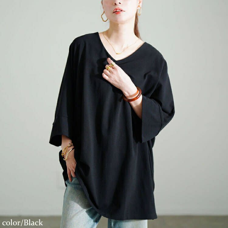大きいサイズ レディース Vネックコットンドルマンチュニック　sw-0796 【メール便可】