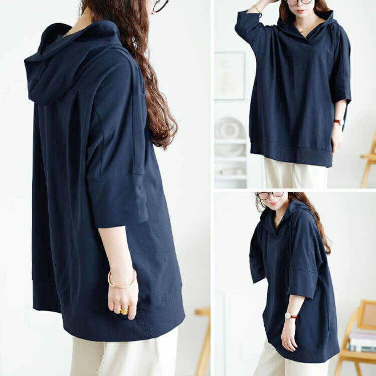 大きいサイズ レディース ストレッチコットンチュニックパーカー　sw-0795