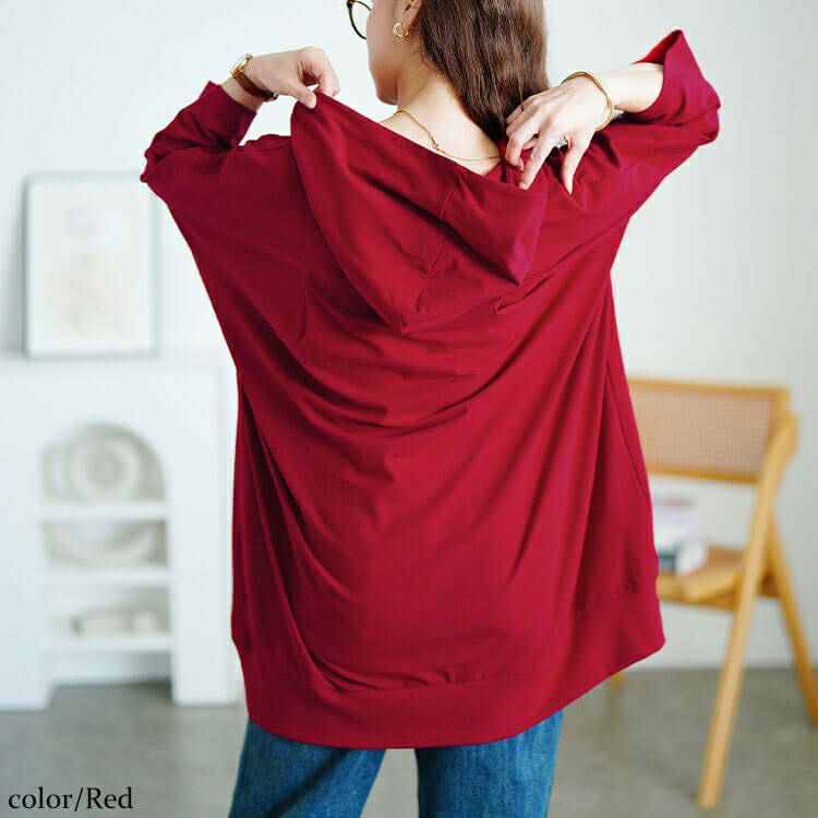 大きいサイズ レディース ストレッチコットンチュニックパーカー　sw-0795