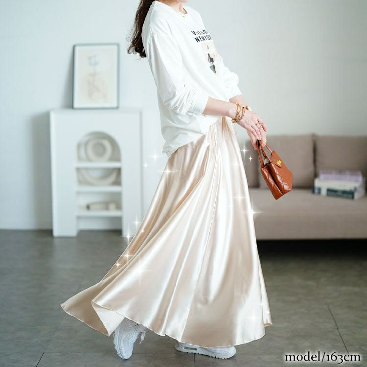 大きいサイズ レディース ヨーク切り替えフレアサテンスカート　maru-30163