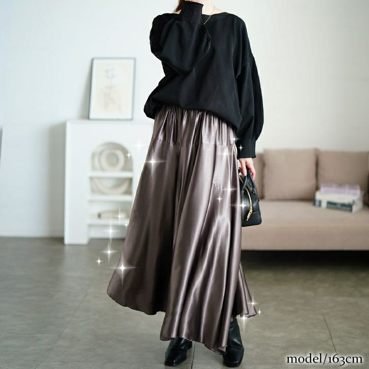 大きいサイズ レディース ヨーク切り替えフレアサテンスカート maru