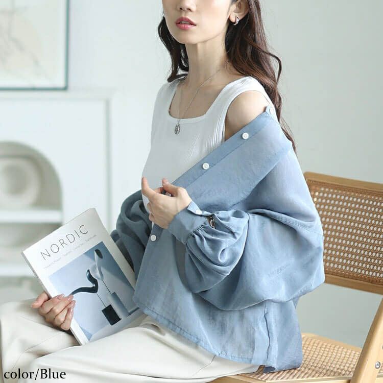 大きいサイズ レディース ボリュームスリーブクロップドシアーブラウス　maru-30167 【メール便可】