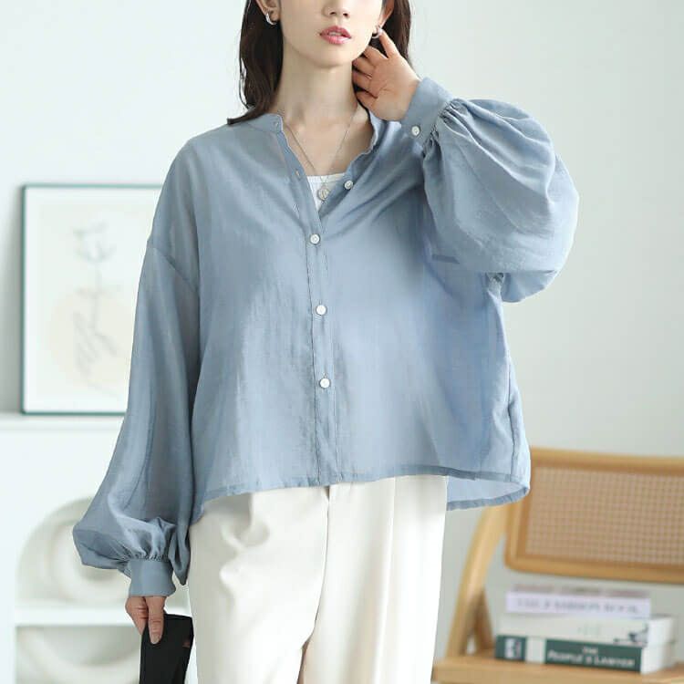 大きいサイズ レディース ボリュームスリーブクロップドシアーブラウス　maru-30167 【メール便可】