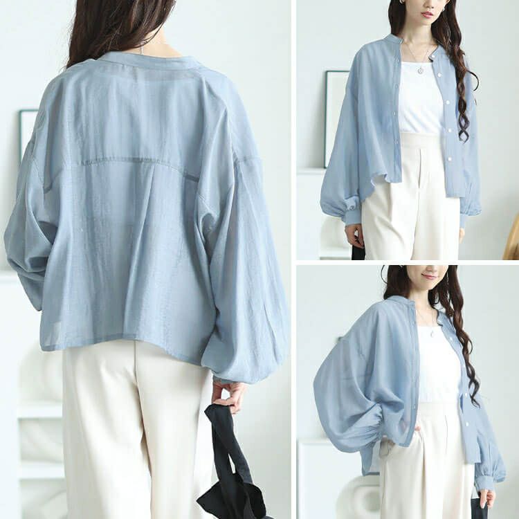 大きいサイズ レディース ボリュームスリーブクロップドシアーブラウス　maru-30167 【メール便可】