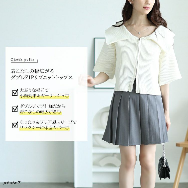 大きいサイズ レディース ビックカラースポンジリブZIPニット　sum-0025