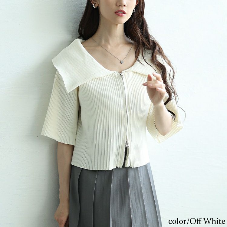 大きいサイズ レディース ビックカラースポンジリブZIPニット　sum-0025