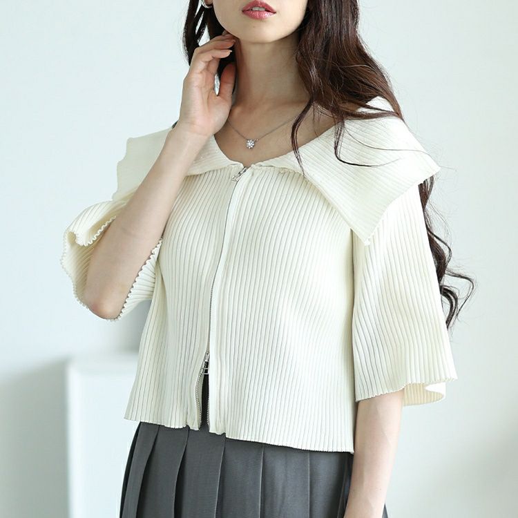 大きいサイズ レディース ビックカラースポンジリブZIPニット　sum-0025