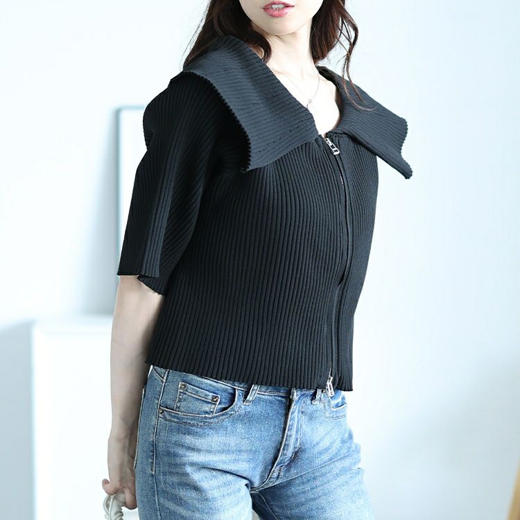 大きいサイズ レディース ビックカラースポンジリブZIPニット　sum-0025