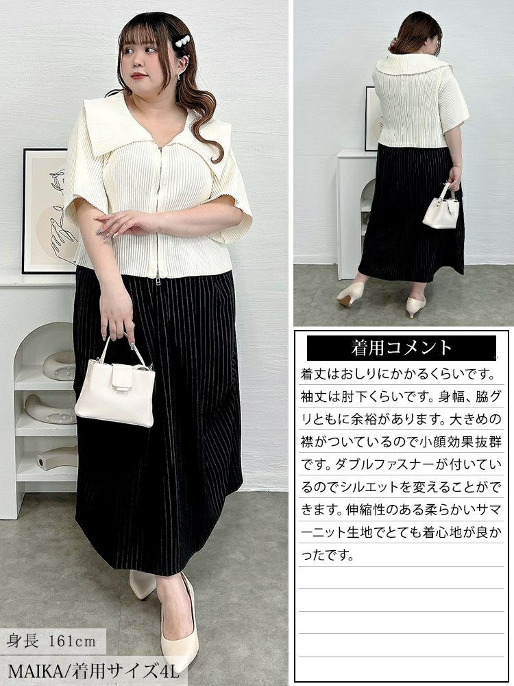 大きいサイズ レディース ビックカラースポンジリブZIPニット　sum-0025