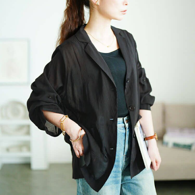 大きいサイズ レディース ロールアップスリーブシアージャケット　sw-0783 【メール便可】