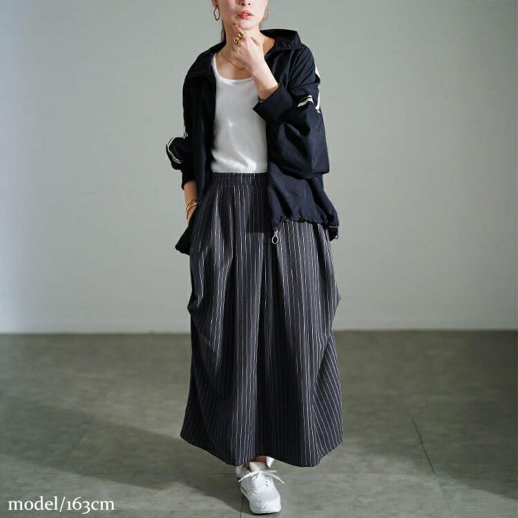 大きいサイズ レディース ストライプサイドタックスカート　sw-0794