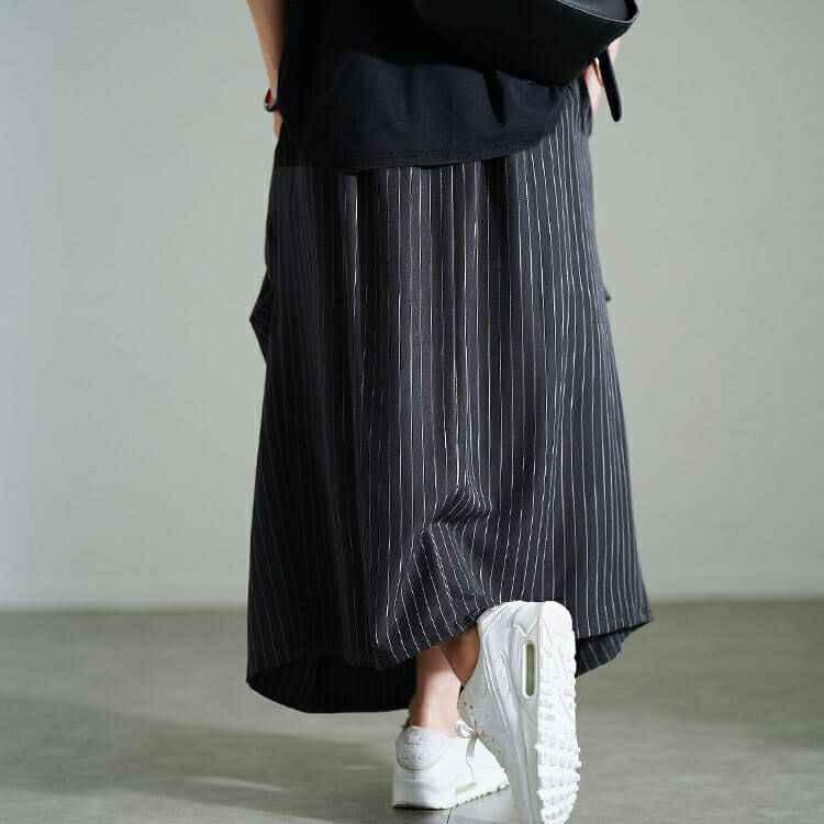 大きいサイズ レディース ストライプサイドタックスカート　sw-0794