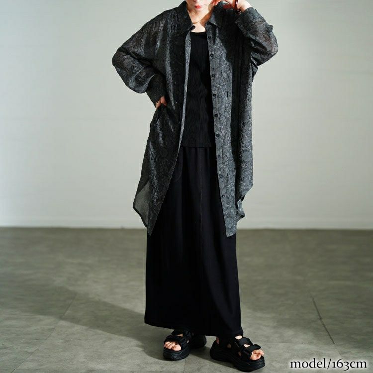 大きいサイズ レディース シアー花柄バックリボンロングシャツ　sw-0781 【メール便可】