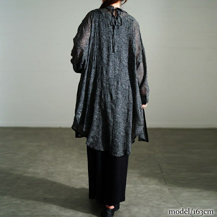 大きいサイズ レディース シアー花柄バックリボンロングシャツ sw-0781
