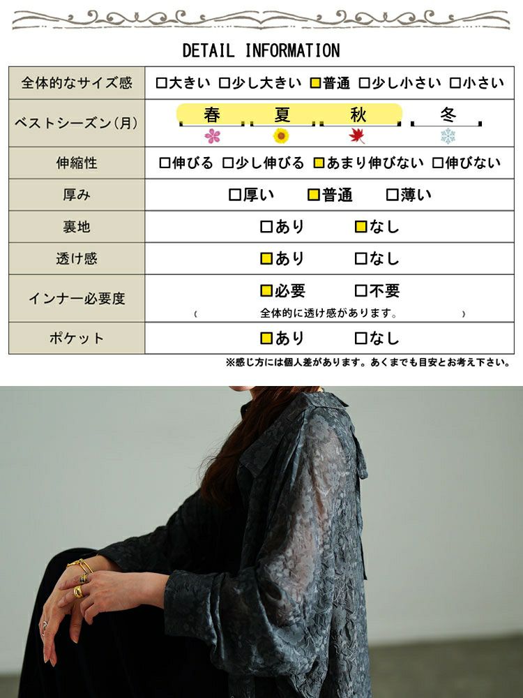 大きいサイズ レディース シアー花柄バックリボンロングシャツ　sw-0781 【メール便可】