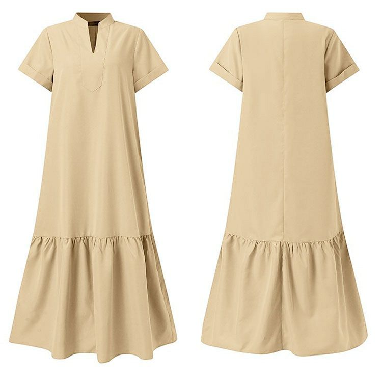 大きいサイズ レディース キーネックマキシ丈マーメイドワンピース　goldy-1719【メール便可】