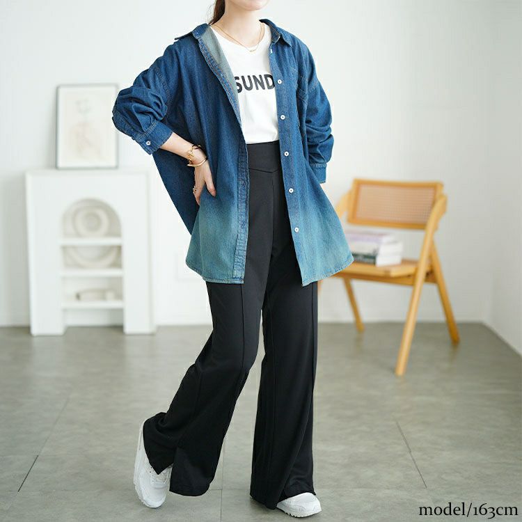 大きいサイズ レディース センターラインスリットフレアパンツ　goldy-1731