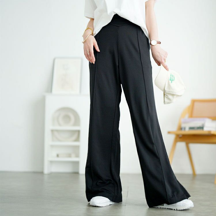 大きいサイズ レディース センターラインスリットフレアパンツ　goldy-1731