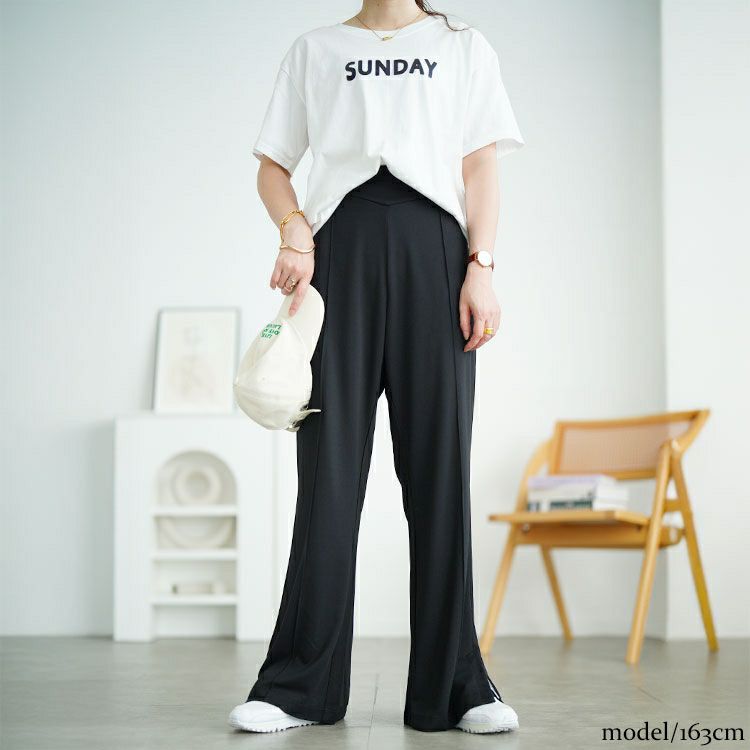 大きいサイズ レディース センターラインスリットフレアパンツ　goldy-1731