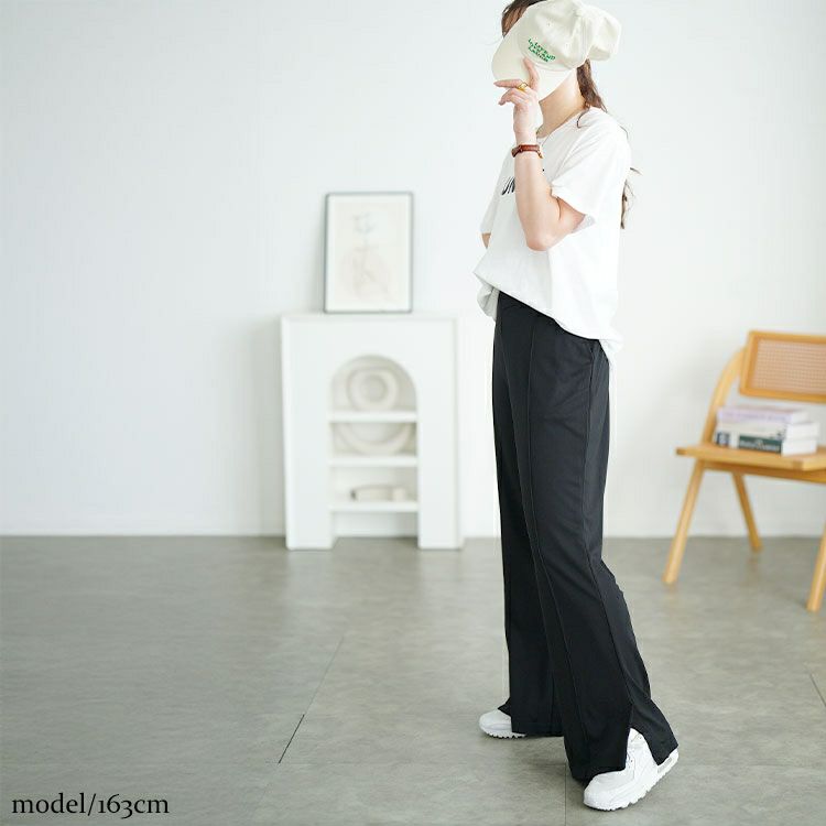 大きいサイズ レディース センターラインスリットフレアパンツ　goldy-1731