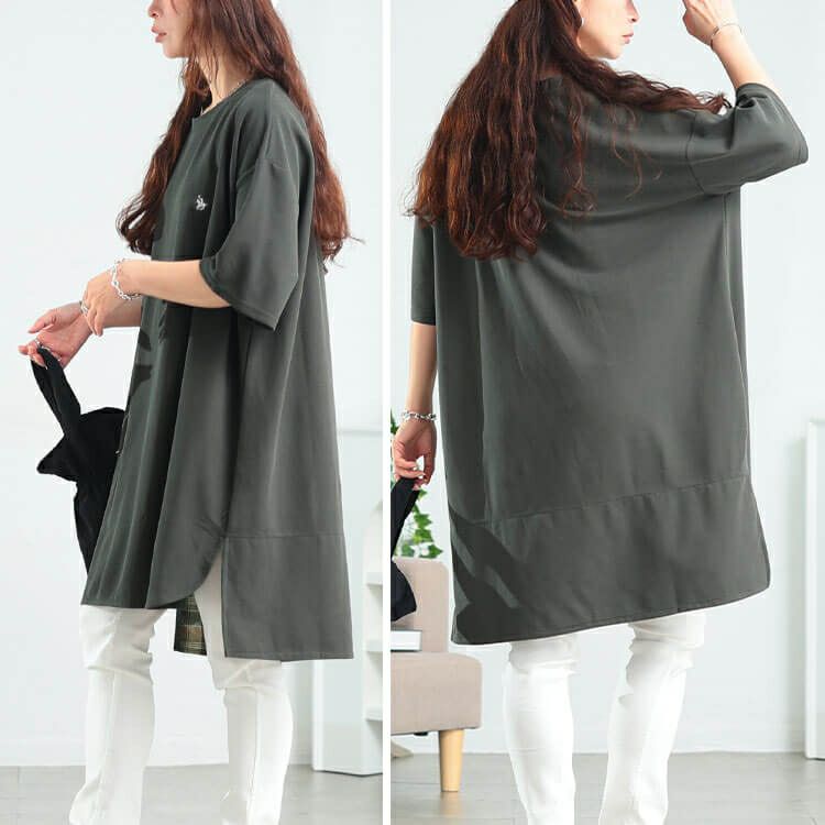 大きいサイズ レディース チェックステップヘムチュニックTシャツ　cpdai-647409