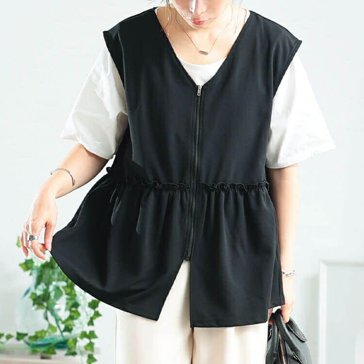大きいサイズ レディース フリルペプラムZIPベスト　cpdai-647130 【メール便可】