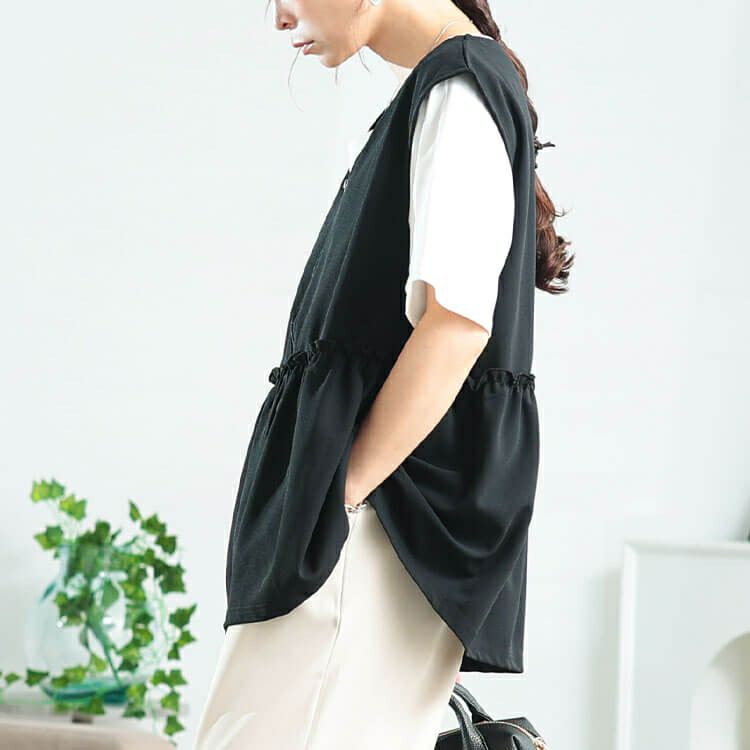 大きいサイズ レディース フリルペプラムZIPベスト　cpdai-647130 【メール便可】