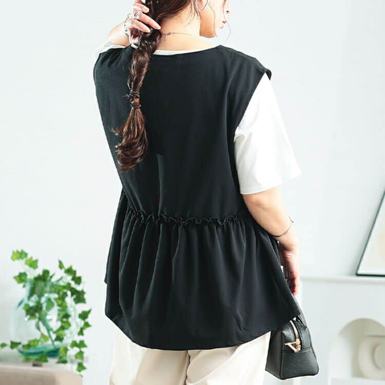 大きいサイズ レディース フリルペプラムZIPベスト　cpdai-647130 【メール便可】