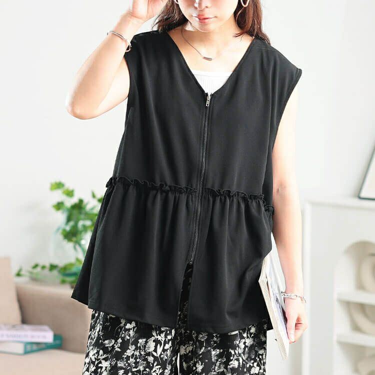 大きいサイズ レディース フリルペプラムZIPベスト　cpdai-647130 【メール便可】