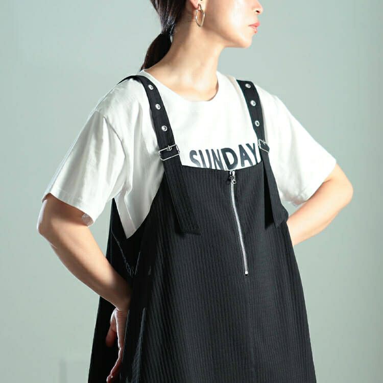 大きいサイズ レディース ラウンドヘムハーフジップジャンパースカート　sw-0789