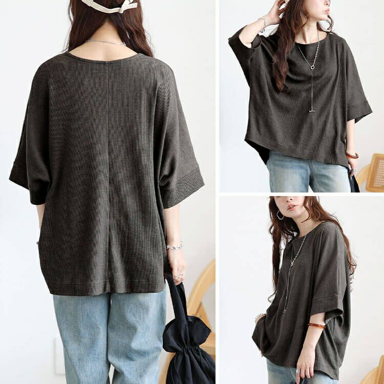 大きいサイズ レディース コットンワッフルドルマンTシャツ　wk-0564 【メール便可】