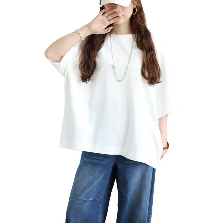 大きいサイズ レディース コットンワッフルドルマンTシャツ　wk-0564 【メール便可】 ホワイト