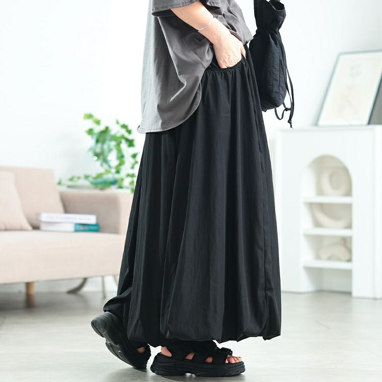 大きいサイズ レディース ギャザーポケットバルーンマキシスカート　nw-25041