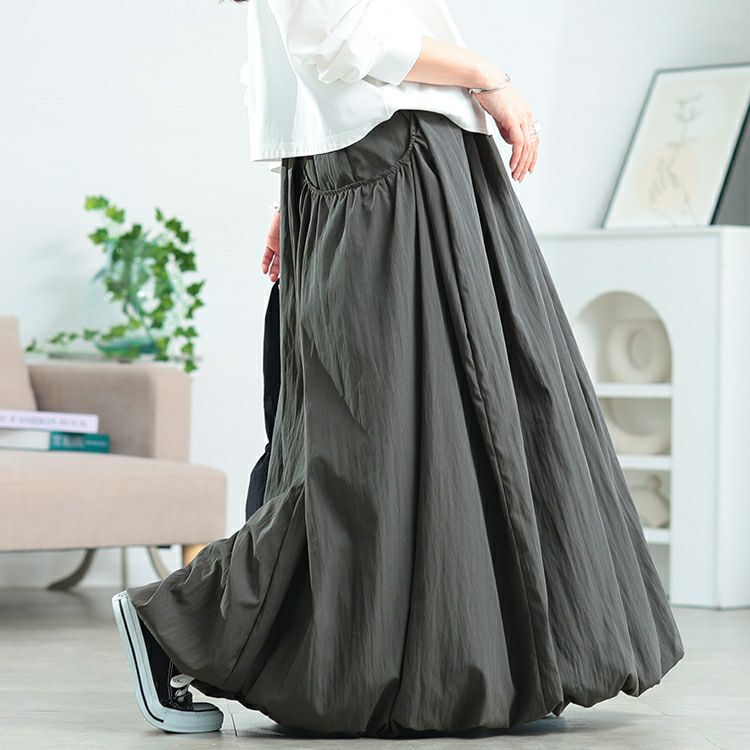 大きいサイズ レディース ギャザーポケットバルーンマキシスカート　nw-25041