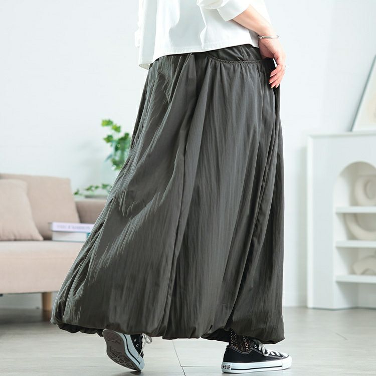 大きいサイズ レディース ギャザーポケットバルーンマキシスカート　nw-25041