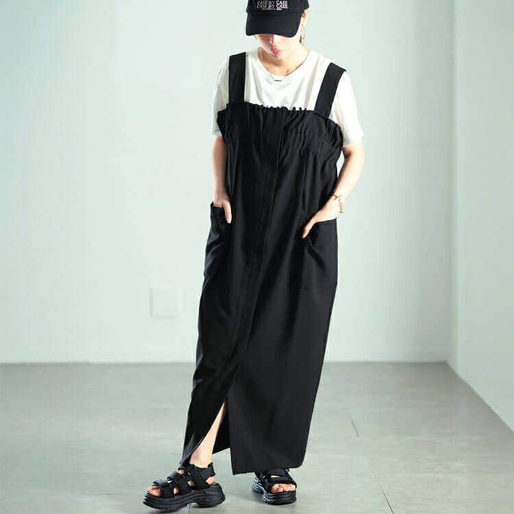 大きいサイズ レディース センタースリットZIPジャンパースカート　nw-25039