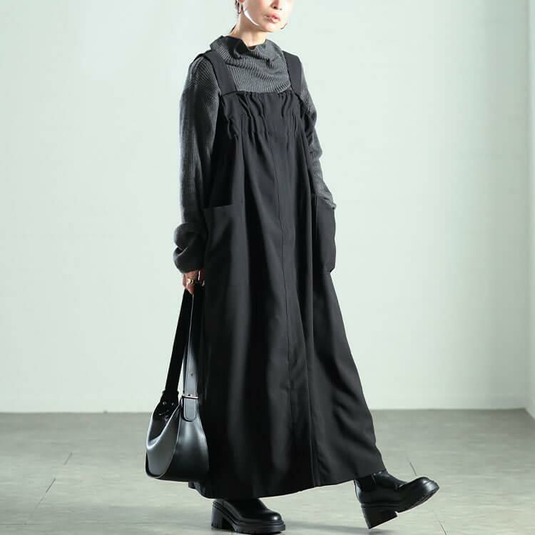 大きいサイズ レディース センタースリットZIPジャンパースカート　nw-25039 ブラック