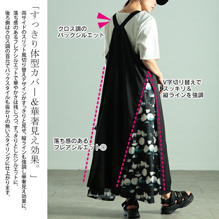 大きいサイズ レディース サイドドット柄切り替えジャンパースカート　nw-25038 【メール便可】