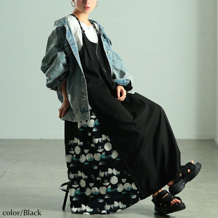 大きいサイズ レディース サイドドット柄切り替えジャンパースカート　nw-25038 【メール便可】