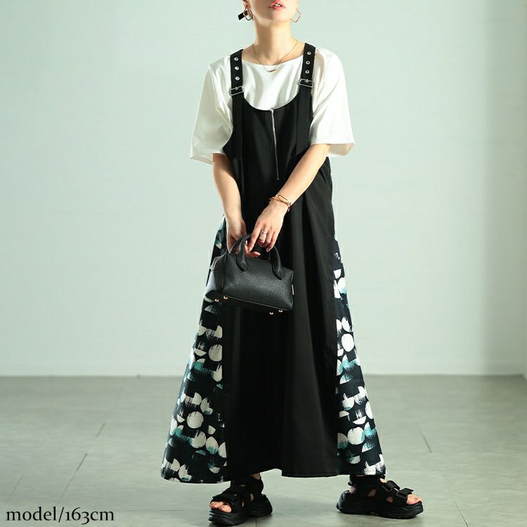 大きいサイズ レディース サイドドット柄切り替えジャンパースカート　nw-25038 【メール便可】