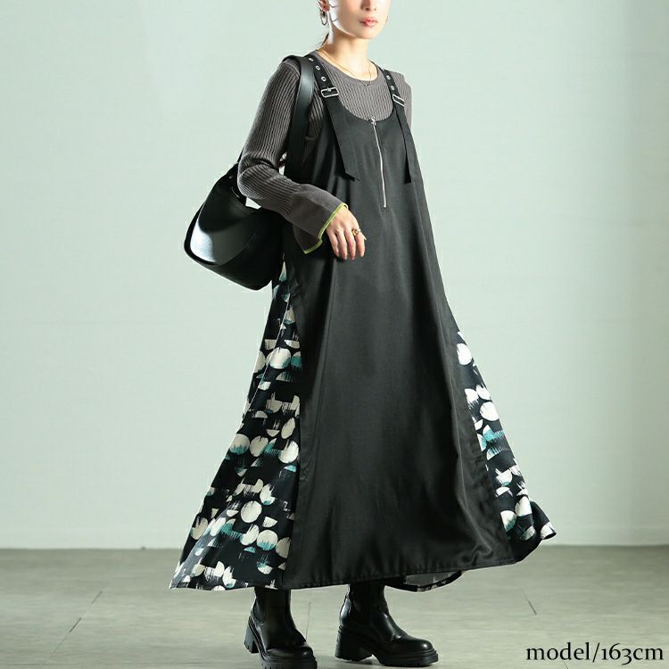 大きいサイズ レディース サイドドット柄切り替えジャンパースカート　nw-25038 【メール便可】