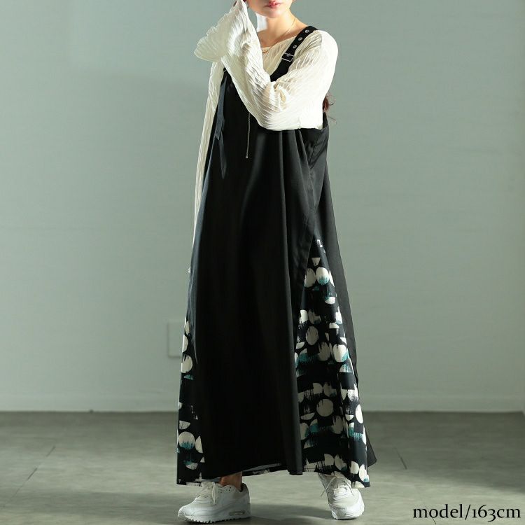 大きいサイズ レディース サイドドット柄切り替えジャンパースカート　nw-25038 【メール便可】