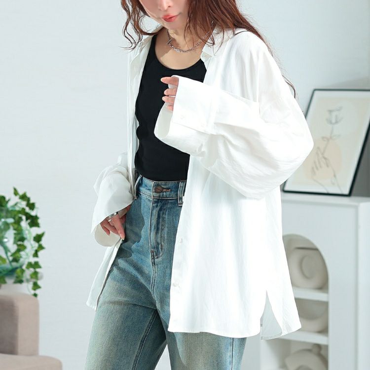 大きいサイズ レディース ビッグカフスワイドスリーブシャツ　maru-30165 【メール便可】