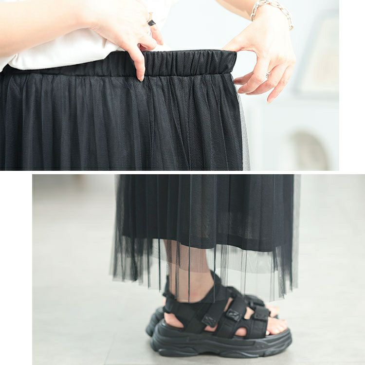 大きいサイズ レディース レイヤードチュールプリーツスカート　tog-1051
