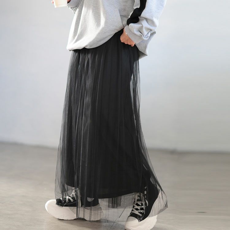 大きいサイズ レディース レイヤードチュールプリーツスカート　tog-1051